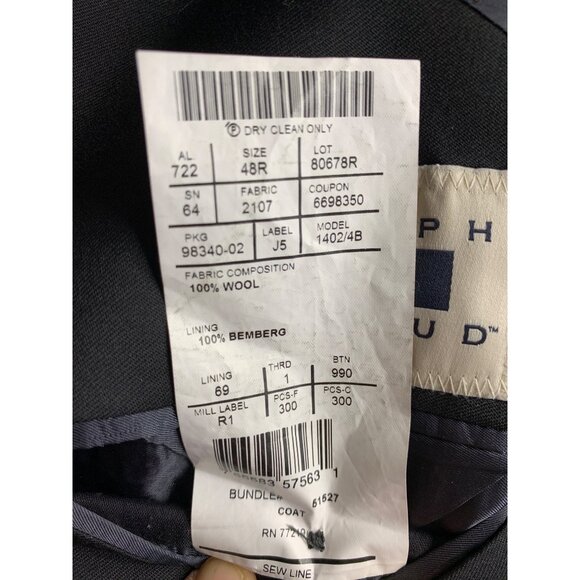 Joseph Abboud Mens Jet Black Blazer Jacket Size 48R Wool Super 110s 8905 - Picture 3 of 10